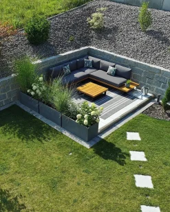 Set di divani angolari da giardino 5 posti MYKONOS Lato destro Legno di acacia certificato Grigio scuro