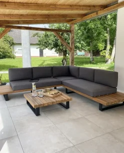 Set di divani angolari da giardino 5 posti MYKONOS Lato destro Legno di acacia certificato Grigio scuro