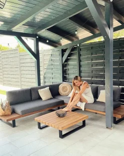 Set di divani angolari da giardino 5 posti MYKONOS Lato destro Legno di acacia certificato Grigio scuro