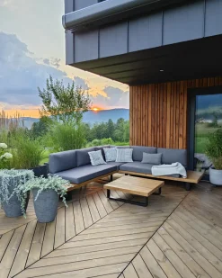Set di divani angolari da giardino 5 posti MYKONOS Lato destro Legno di acacia certificato Grigio scuro