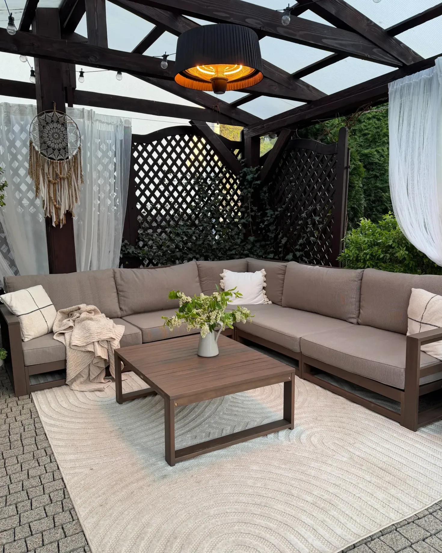 Set di divani angolari da giardino 5 posti TIMOR Modulare Legno di acacia certificato Marrone scuro