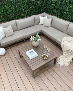 Set di divani angolari da giardino 5 posti TIMOR Modulare Legno di acacia certificato Marrone scuro