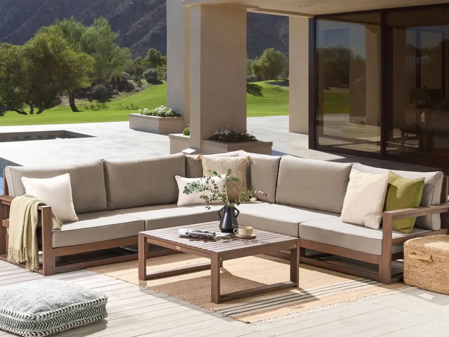 Set di divani angolari da giardino 5 posti TIMOR Modulare Legno di acacia certificato Marrone scuro
