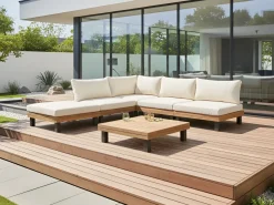 Set di divani angolari da giardino 5 posti FRAZZANO Legno di acacia certificato Bianco sporco