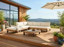 Set di divani angolari da giardino 5 posti FRAZZANO Legno di acacia certificato Bianco sporco