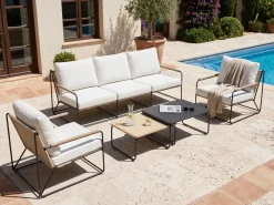 Set di divani da giardino 5 posti VENARIA con tavoli Metallo Beige/Nero