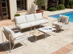 Set di divani da giardino 5 posti VENARIA con tavoli Metallo Beige/Bianco