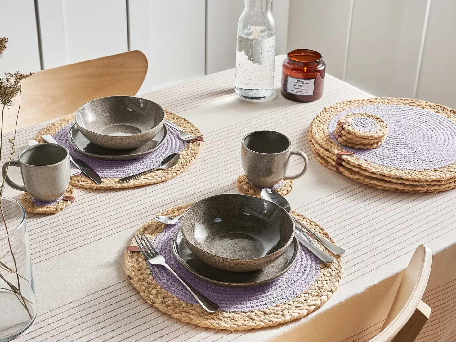 Set di tovagliette e sottobicchieri ROSELLA Iuta Cotone Grigio