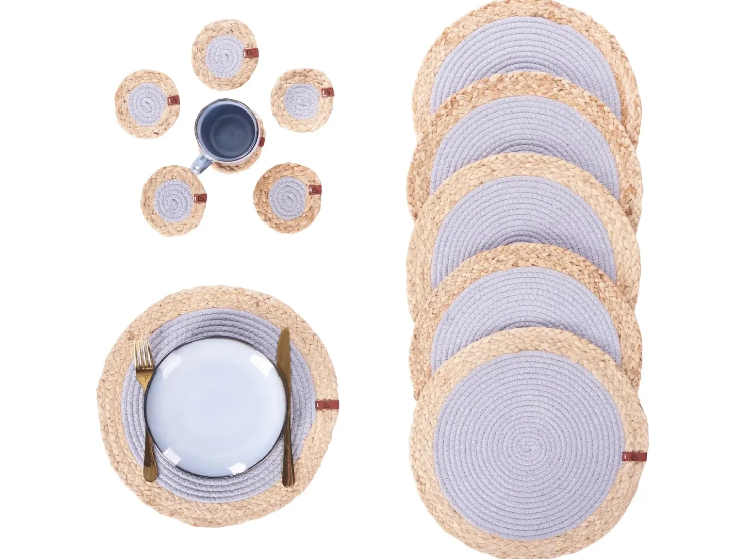 Set di tovagliette e sottobicchieri ROSELLA Iuta Cotone Grigio