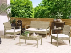 Set divani con tavolino MARSALA Rattan sintetico (PE) Marrone chiaro