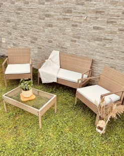 Set divani con tavolino MARSALA Rattan sintetico (PE) Marrone chiaro