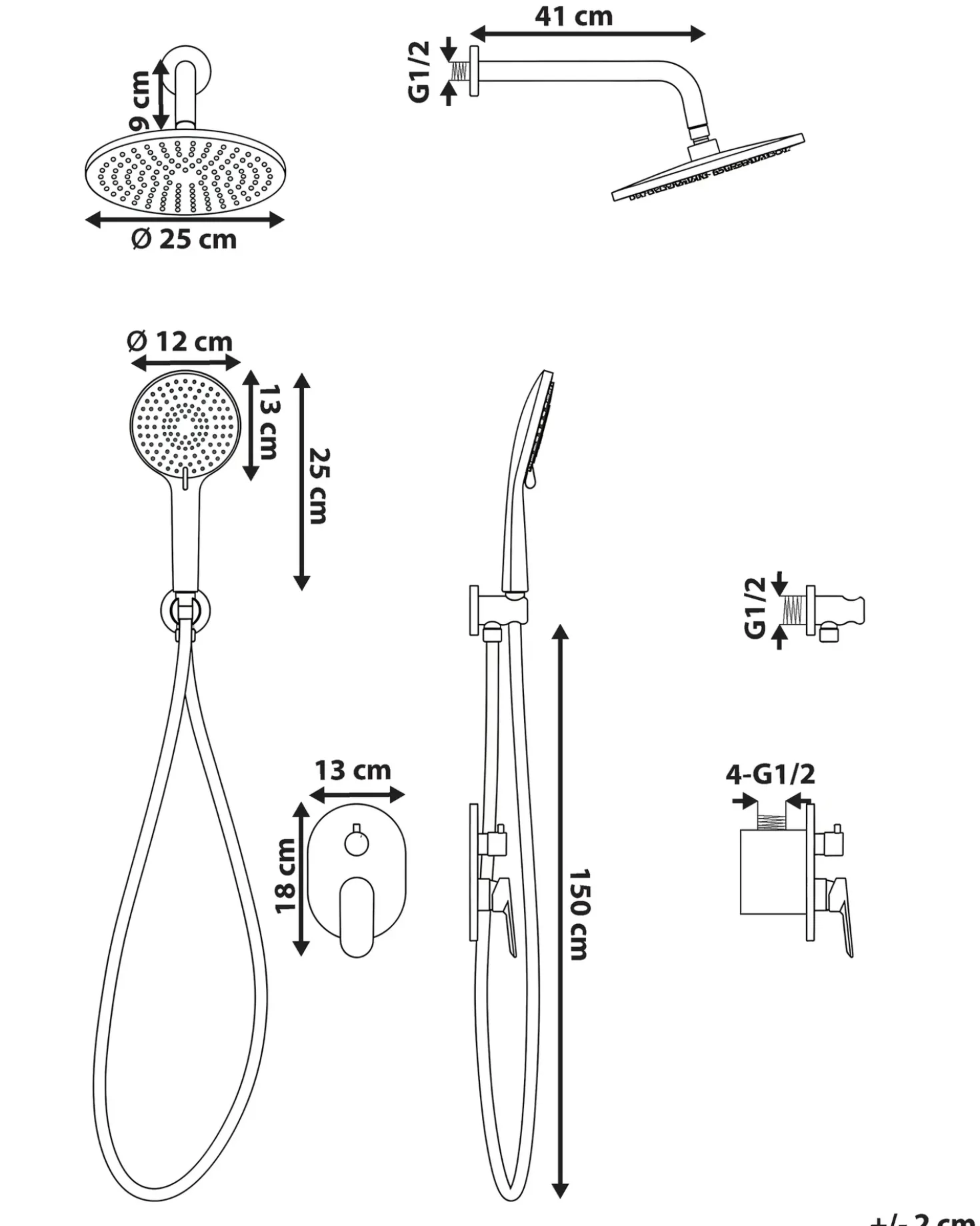 Set doccia da incasso con soffione a pioggia TINGUIRIRICA Argento