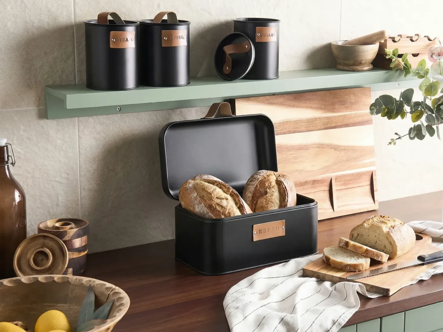 Set Portapane e Barattoli 4 Pezzi REVERIE Metallo Nero