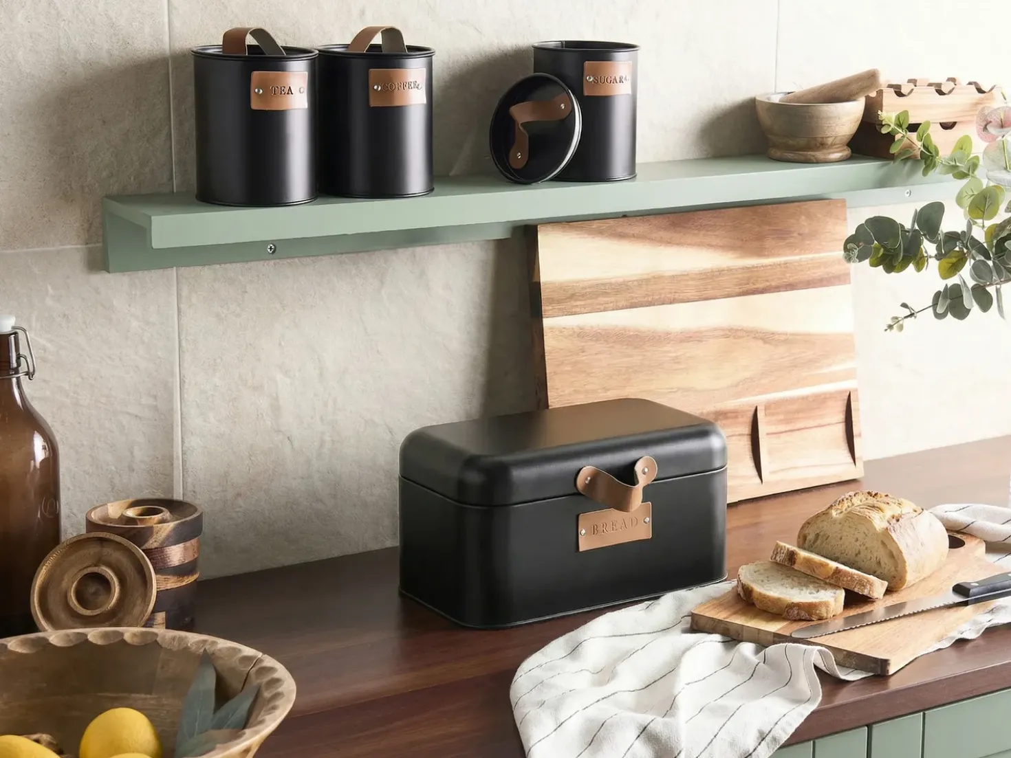 Set Portapane e Barattoli 4 Pezzi REVERIE Metallo Nero