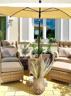 Set salotto da giardino con tavolo e pouf 2 posti PONZA Rattan sintetico (PE) Beige