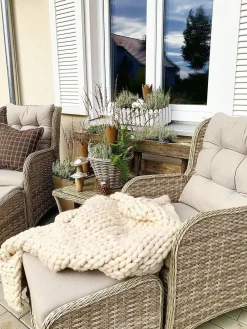 Set salotto da giardino con tavolo e pouf 2 posti PONZA Rattan sintetico (PE) Beige