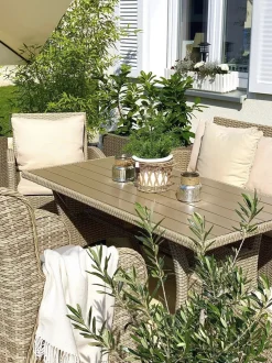 Set salotto da giardino con tavolo e pouf 2 posti PONZA Rattan sintetico (PE) Beige