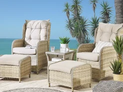 Set salotto da giardino con tavolo e pouf 2 posti PONZA Rattan sintetico (PE) Beige