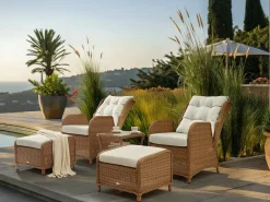 Set salotto da giardino con tavolo e pouf 2 posti PONZA Rattan sintetico (PE) Marrone
