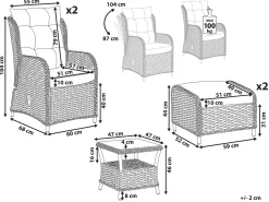 Set salotto da giardino con tavolo e pouf 2 posti PONZA Rattan sintetico (PE) Marrone
