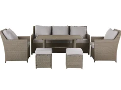 Set salotto da giardino con tavolo e pouf 5 posti FONTI con cuscini Rattan sintetico (PE) Tortora