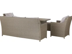 Set salotto da giardino con tavolo e pouf 5 posti FONTI con cuscini Rattan sintetico (PE) Tortora