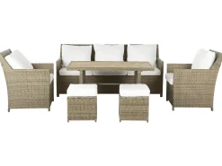 Set salotto da giardino con tavolo e pouf 5 posti FONTI con cuscini Rattan sintetico (PE) Marrone
