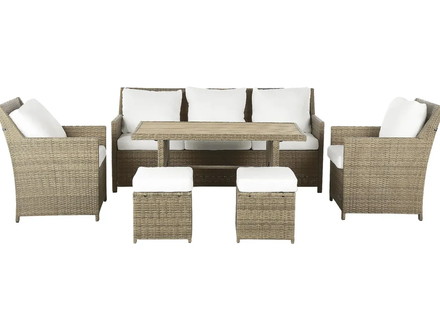 Set salotto da giardino con tavolo e pouf 5 posti FONTI con cuscini Rattan sintetico (PE) Marrone