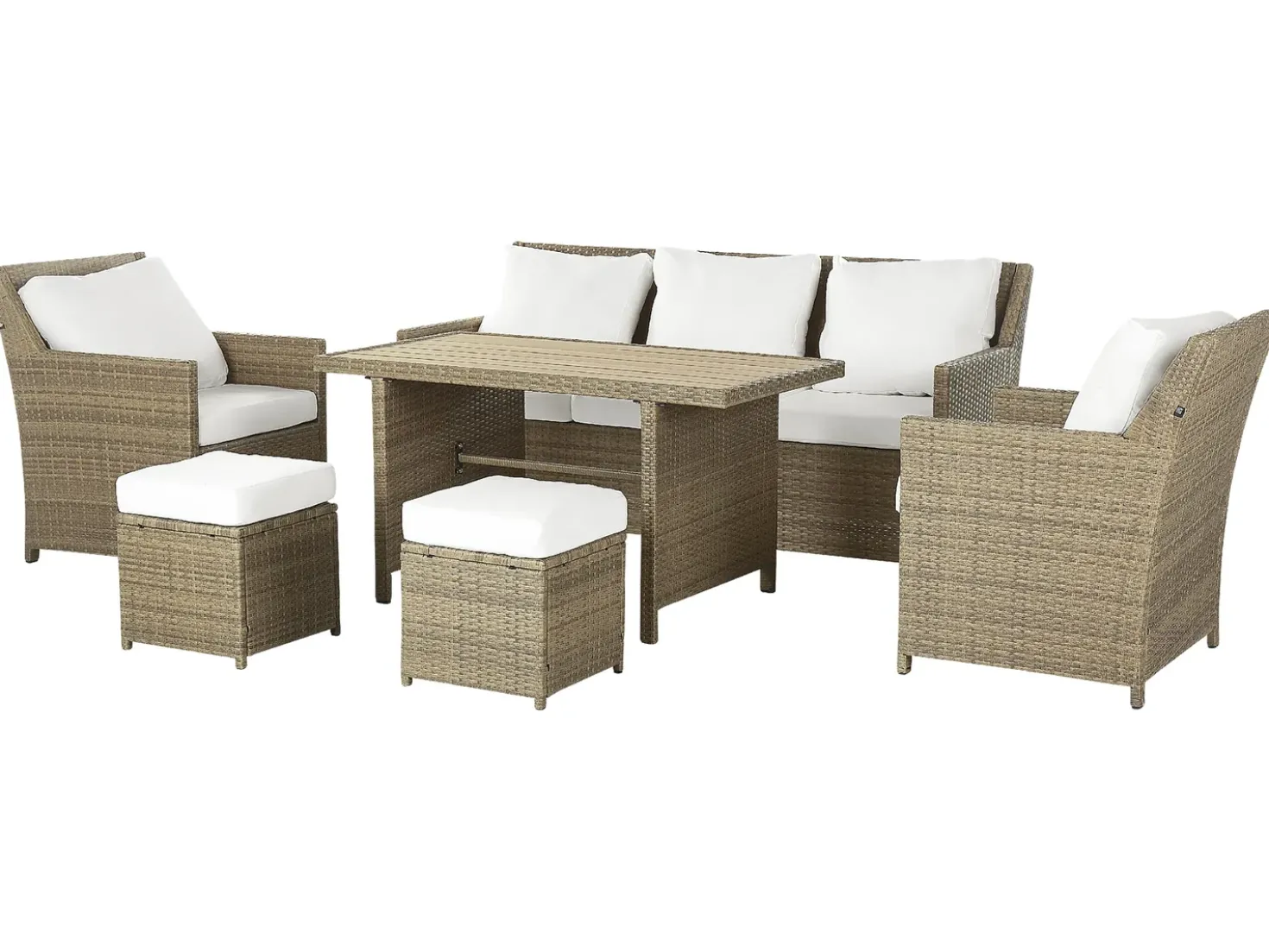 Set salotto da giardino con tavolo e pouf 5 posti FONTI con cuscini Rattan sintetico (PE) Marrone