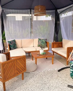 Set salotto da giardino con tavolo e pouf 5 posti BARATTI Legno d'acacia Marrone