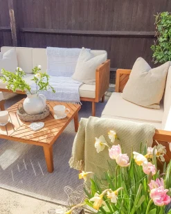 Set salotto da giardino con tavolo e pouf 5 posti BARATTI Legno d'acacia Marrone