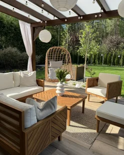 Set salotto da giardino con tavolo e pouf 5 posti BARATTI Legno d'acacia Marrone