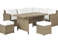 Set salotto da giardino con tavolo e pouf 5 posti BARDI con cuscini Rattan sintetico (PE) Marrone