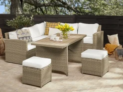 Set salotto da giardino con tavolo e pouf 5 posti BARDI con cuscini Rattan sintetico (PE) Marrone