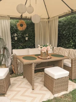Set salotto da giardino con tavolo e pouf 5 posti BARDI con cuscini Rattan sintetico (PE) Marrone