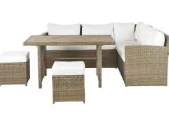 Set salotto da giardino con tavolo e pouf 5 posti BARDI con cuscini Rattan sintetico (PE) Marrone