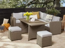 Set salotto da giardino con tavolo e pouf 5 posti BARDI con cuscini Rattan sintetico (PE) Tortora
