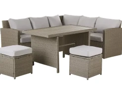 Set salotto da giardino con tavolo e pouf 5 posti BARDI con cuscini Rattan sintetico (PE) Tortora