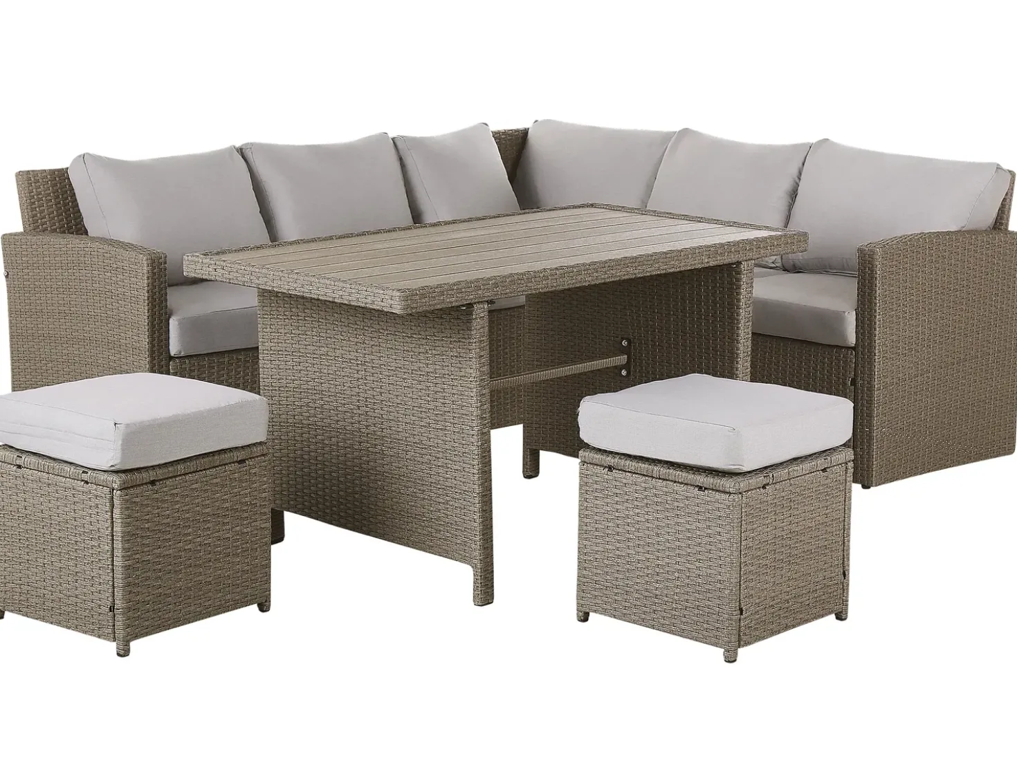 Set salotto da giardino con tavolo e pouf 5 posti BARDI con cuscini Rattan sintetico (PE) Tortora