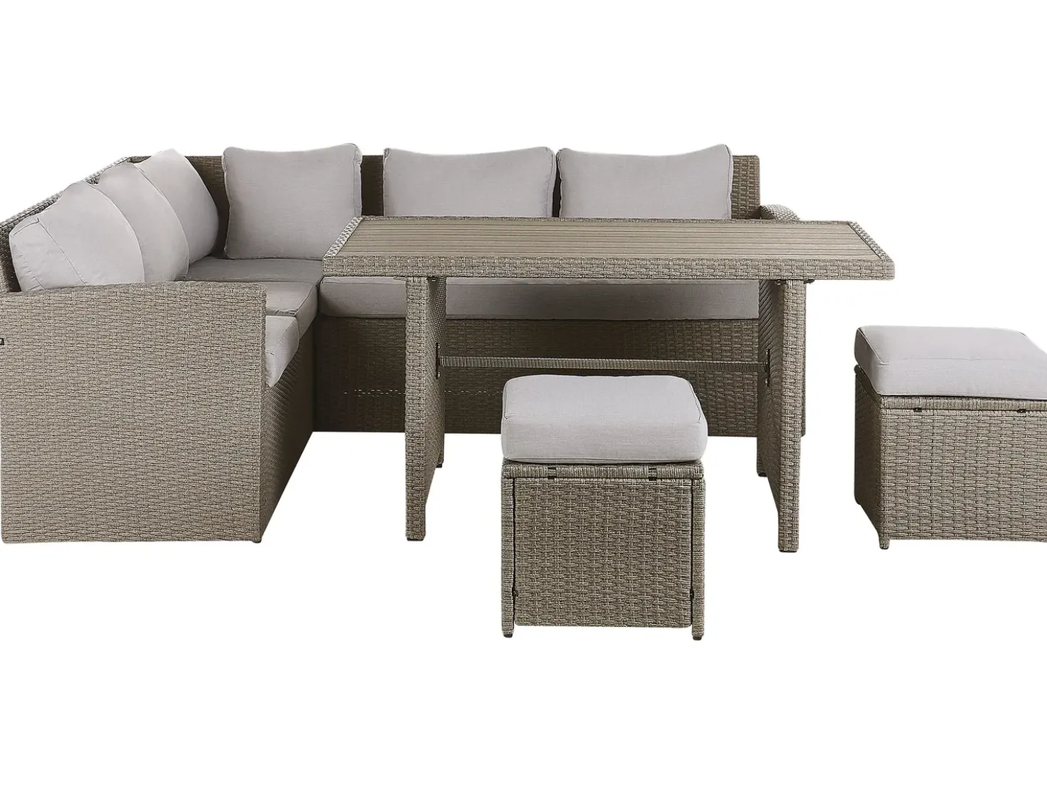 Set salotto da giardino con tavolo e pouf 5 posti BARDI con cuscini Rattan sintetico (PE) Tortora