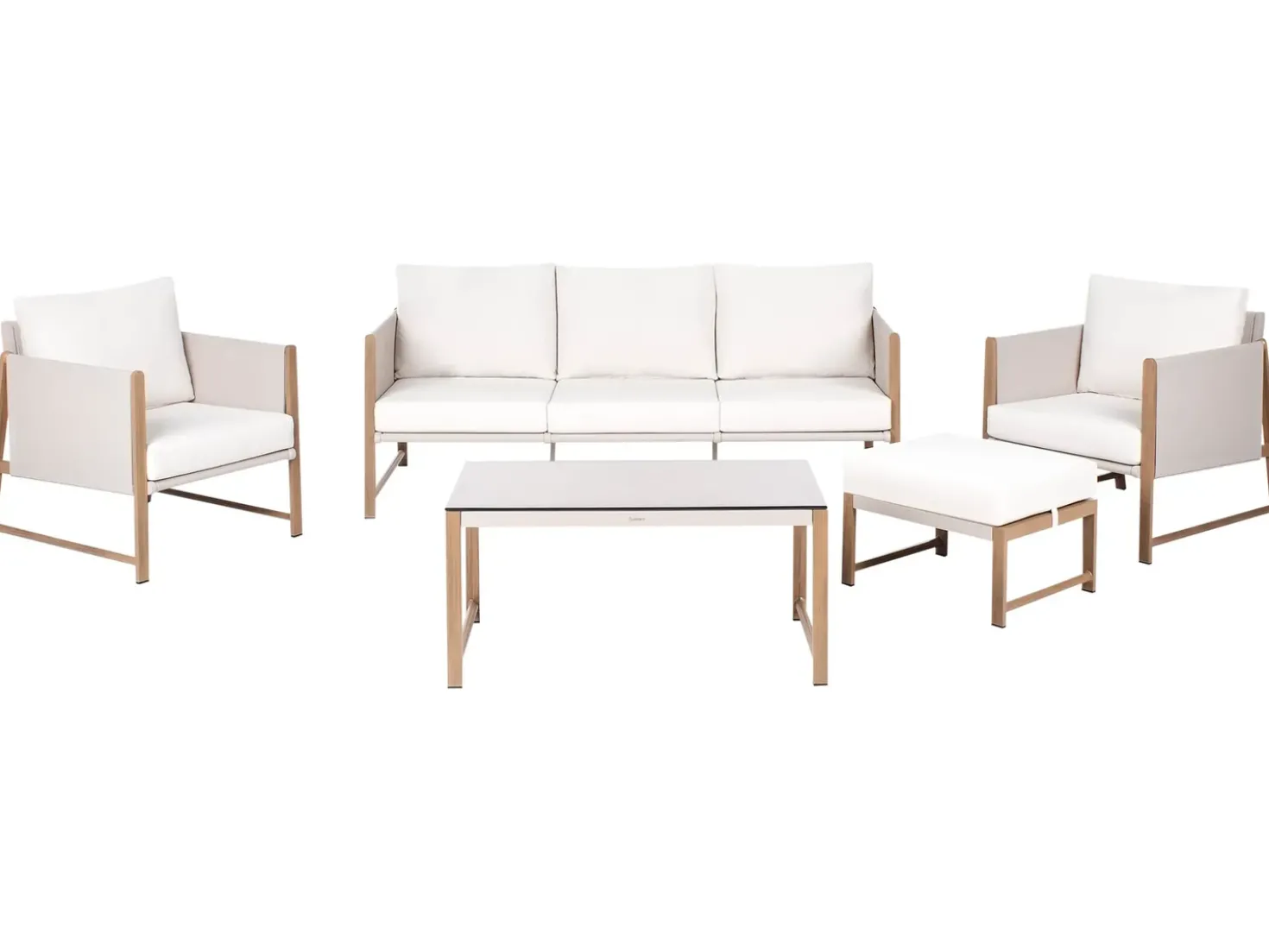 Set salotto da giardino con tavolo e pouf 5 posti NOLA Metallo Beige chiaro