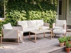 Set salotto da giardino con tavolo e pouf 5 posti NOLA Metallo Beige chiaro