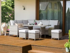 Set salotto da giardino con tavolo e pouf 9 posti LACONA Lato destro Rattan sintetico (PE) Grigio chiaro