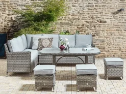 Set salotto da giardino con tavolo e pouf 9 posti LACONA Lato destro Rattan sintetico (PE) Grigio chiaro