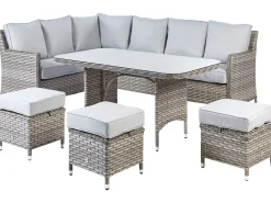 Set salotto da giardino con tavolo e pouf 9 posti LACONA Lato destro Rattan sintetico (PE) Grigio chiaro