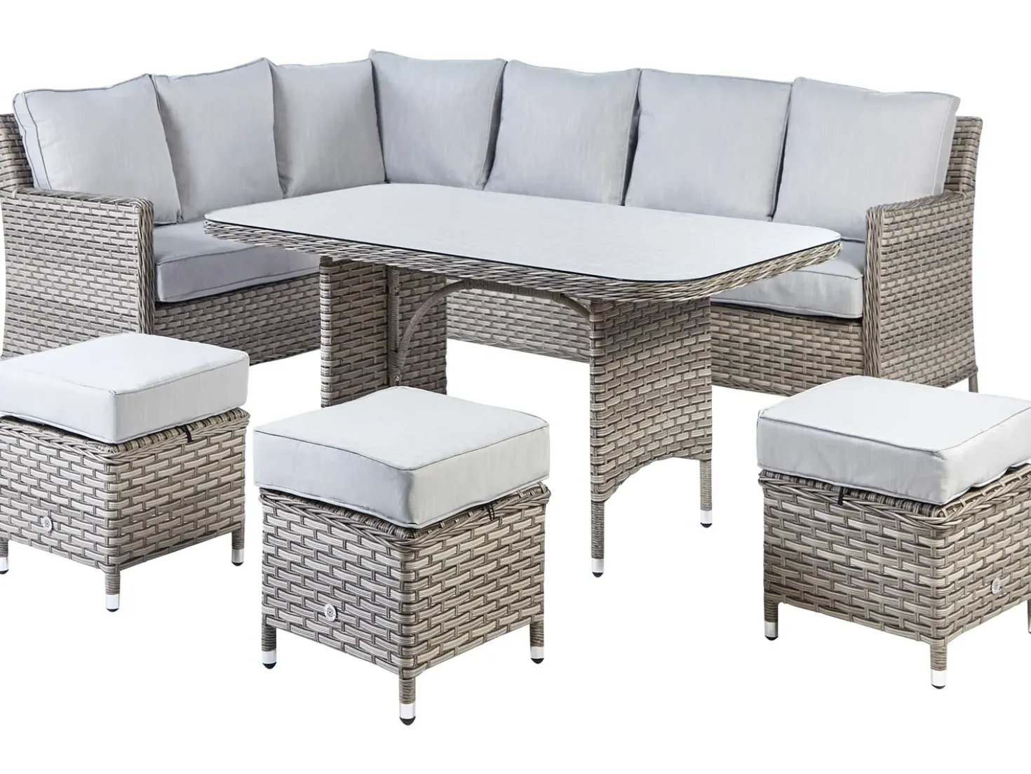 Set salotto da giardino con tavolo e pouf 9 posti LACONA Lato destro Rattan sintetico (PE) Grigio chiaro