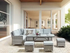 Set salotto da giardino con tavolo e pouf 9 posti LACONA Lato destro Rattan sintetico (PE) Grigio chiaro