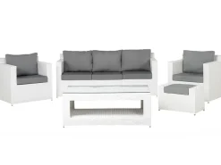 Set salotto da giardino con tavolo e pouf 6 posti ROMA Rattan sintetico (PE) Bianco