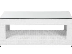 Set salotto da giardino con tavolo e pouf 6 posti ROMA Rattan sintetico (PE) Bianco