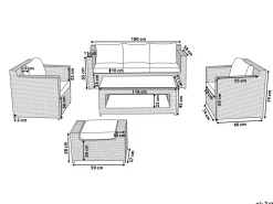 Set salotto da giardino con tavolo e pouf 6 posti ROMA Rattan sintetico (PE) Bianco